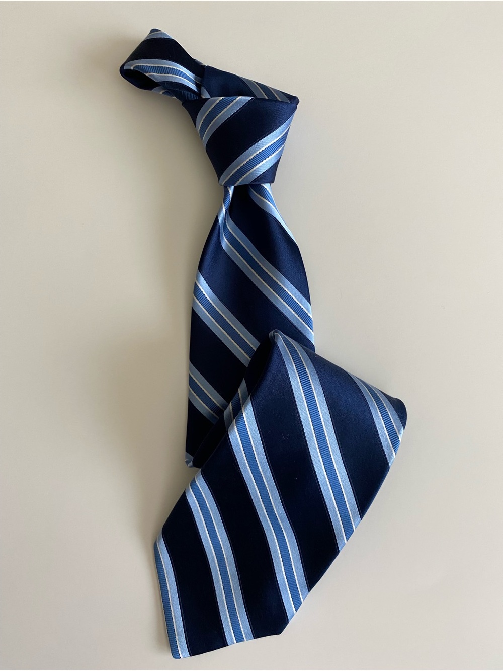 Tommy Hilfiger Navy and Light Blue Striped Men's Silk Tie